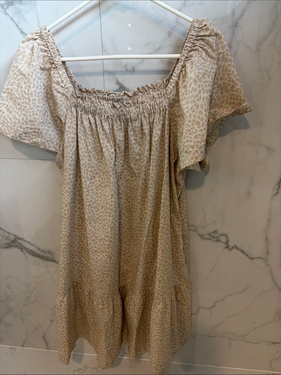 GAP Dresses & Skirts - GAP Beige Animal-Print Smocked-Neck Babydoll Dress